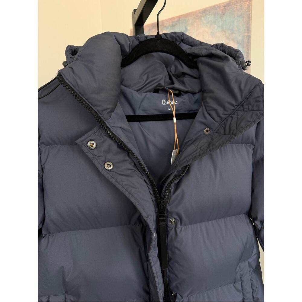 New Quince Responsible Down Long Puffer Coat Women Medium Storm Blue Hooded NWT - Picture 8 of 10